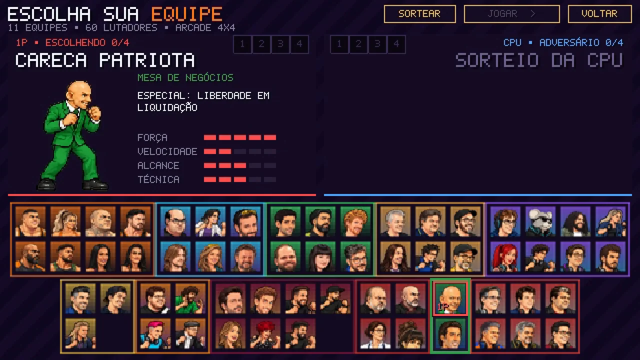 Tela de seleção com os 60 lutadores